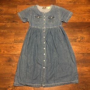 Vintage Denim Button Down Midi Dress Size XL
